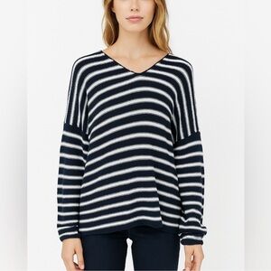 Vince Navy White Striped Linen Sweater Lightweight Coastal Knit, Size XS
